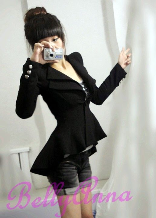 Elegant OL High Quality Peak Power Shoulder Coat Jacket Blazer Suit 