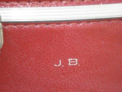 VINTAGE LUGGAGE RED VINYL TRAINCASE CARRYON MONOGRAM JB  