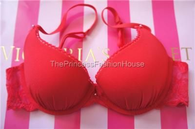   VICTORIAS SECRET ANGELS BY VS LOVE PUSH UP DEMI LACE WING BRA RED 34A