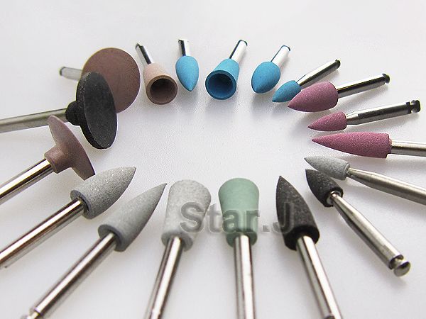 18pcs Assorted Dental Lab Silicone Polisher 2.35mm Diamond Burs Cups 