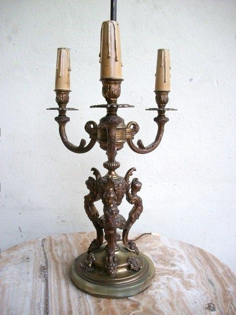 Great old French bronze & onyx table lamp # 06660  