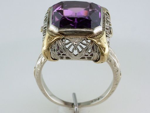   Antique 4ct Amethyst 14K White & Yellow Gold Art Deco Engagement Ring