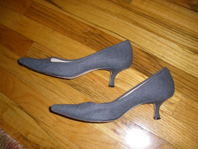 Manolo Blahnik kitten heels shoes pumps wool 40 charcoal classic grey 