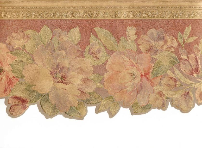 Traditional Flowers Metallic Gold Burgundy Sale $6 Wallpaper Border 