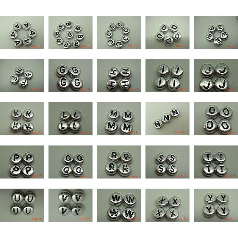 Silver coin initial Acrylic Alphabet letters charm beads bsbr3  