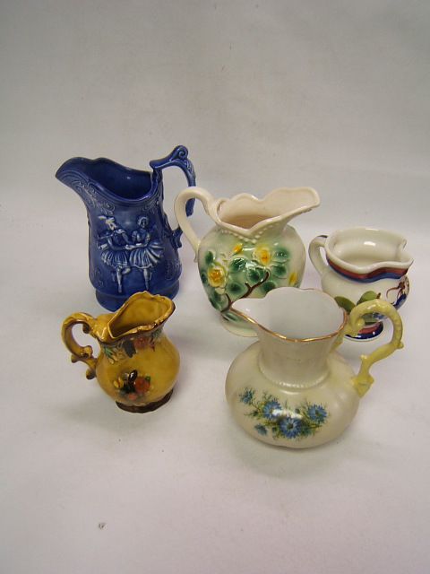 different Vintage Pottery Decorative Pitchers Lot  