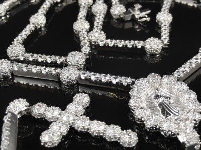 Mens Catholic Rosary 34+8 Inch Gold Finish Diamond Simulate Necklace 