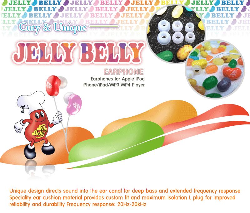 jelly belly earphone for ipot iphone 2G 3G 4G  mp4  