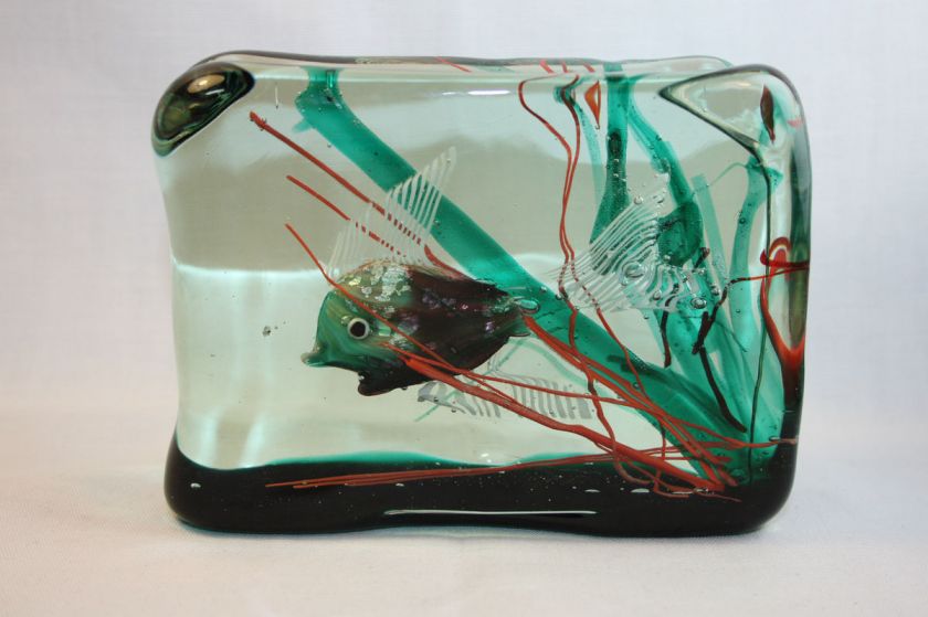   Cenedese or Barbini Aquarium Block Paperweight by Riccardo Licata