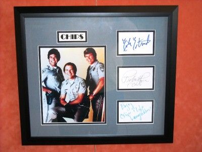 CHIPS Signed Framed CAST Erik Estrada Larry Wilcox Pine  