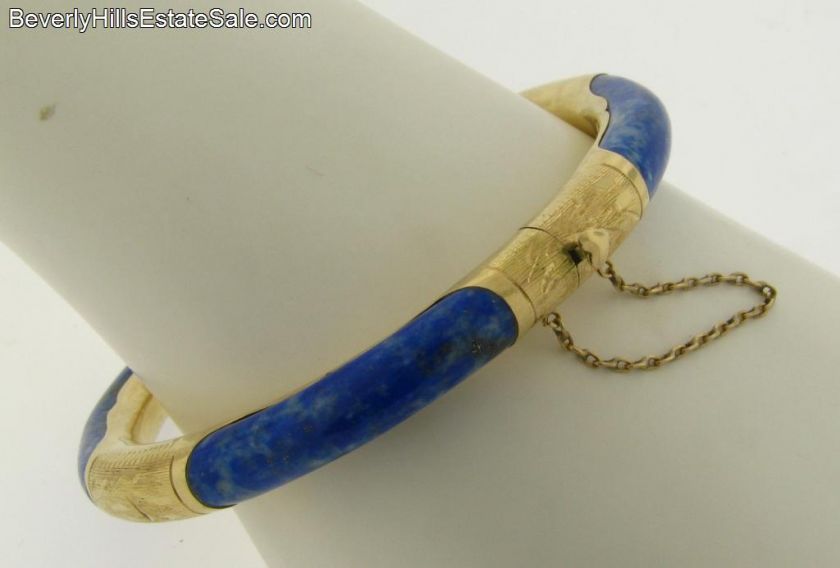 Lovely Vintage Chinese 14k Gold & Lapis Bangle Bracelet 23.6 grams 