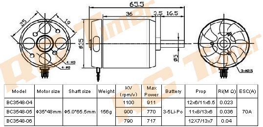 RC Timer 1100KV Shaft 5.0mm Brushless Motor BC3548 4  
