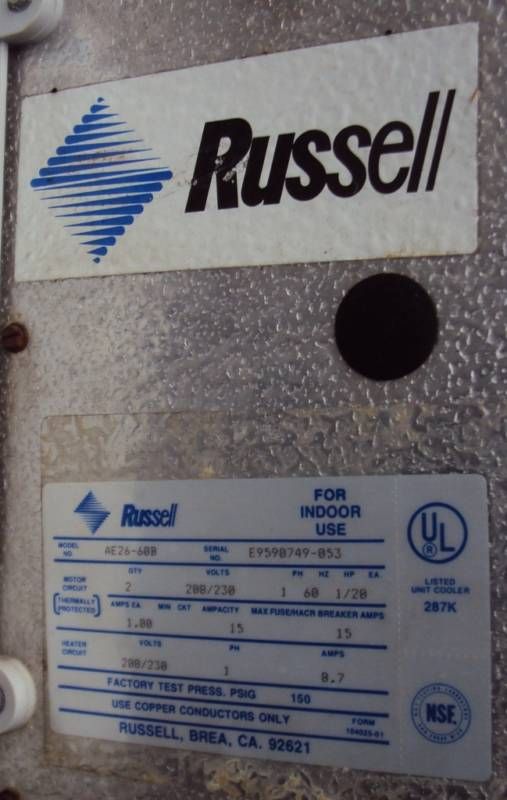 WALKIN COOLER BLOWER UNIT   RUSSELL AE 26 60B  