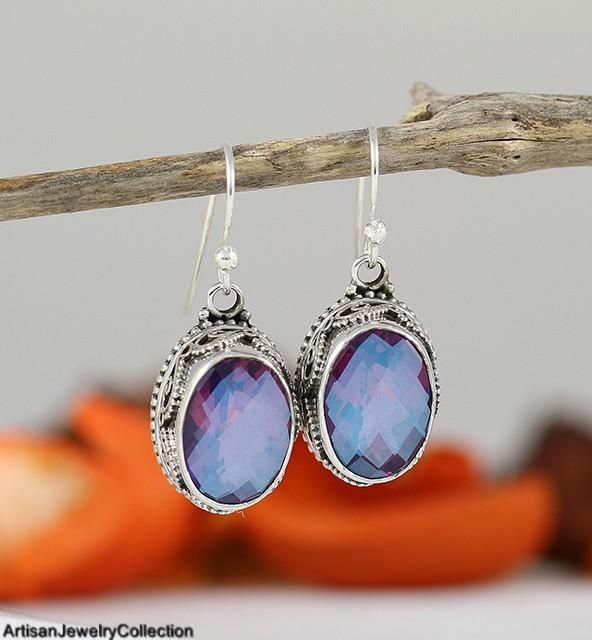 RAINBOW MYSTIC OPAL & .925 Sterling Silver EARRINGS  