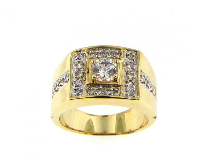 24K GOLD EP MENS CUBIC ZIRCONIA RING sz8,9,10,11,12,13  