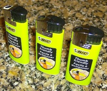 LOT OF 3 BIC ELECTRIC THUMB FRIENDLY LIGHTER LIME GREEN  