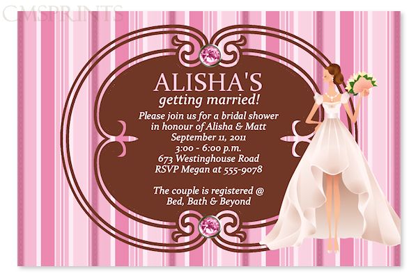 ELEGANT Bridal Shower Wedding Invitations CUSTOM COLOR Striped BRIDE 