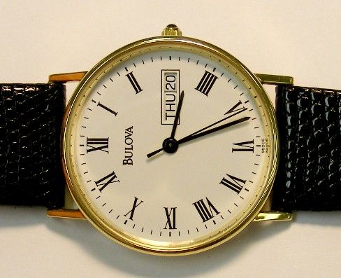 MINT 14K YELLOW GOLD BULOVA MENS LEATHER BAND WRIST WATCH MIB  