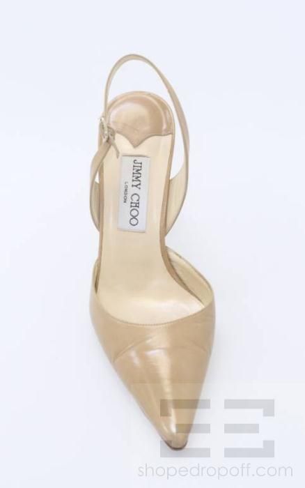 Jimmy Choo Tan Leather Point Toe Slingback Heels Size 38  