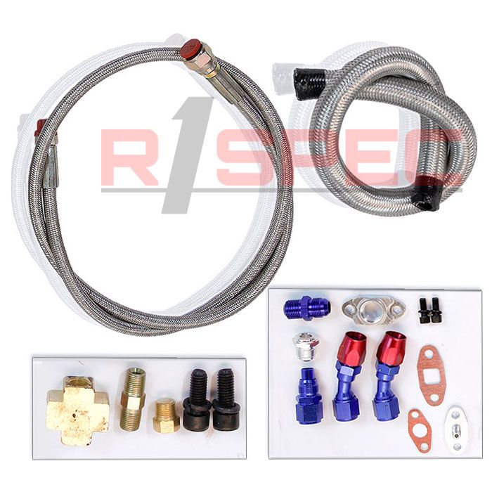   BRAIDED OIL DRAIN RETURN + FEED LINE KIT T3 T4 T04E T70 T60 T61  