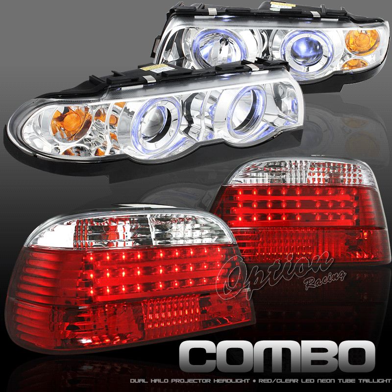 95 02 BMW E38 HALO CHROME PROJECTOR HEAD LIGHT+LED TAIL  