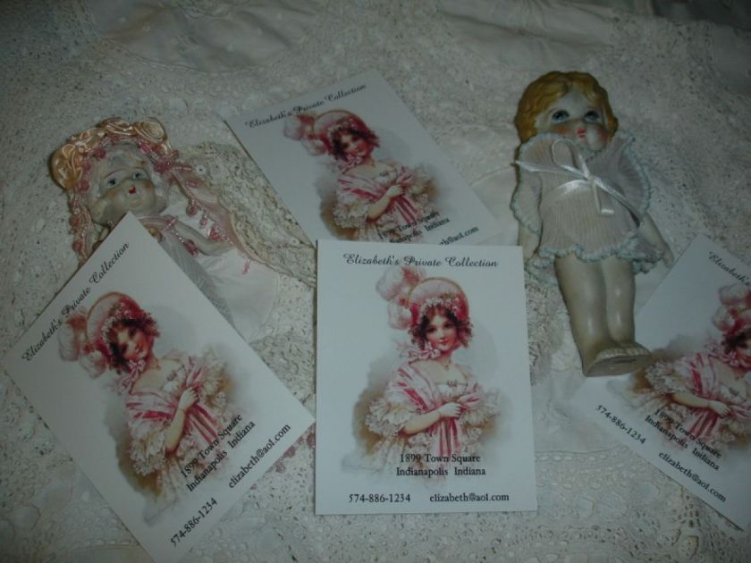 BUSINESS CARDS*VICTORIAN GIRL IN PINK PLUMED BONNET  