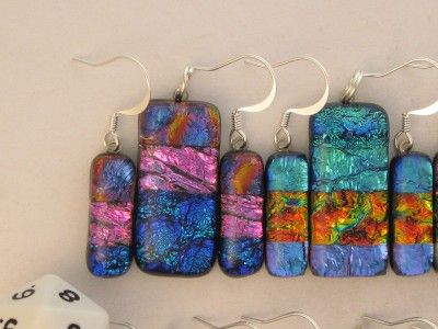 TY HANDCRAFTED FUSED DICHROIC GLASS PENDANT/EARRING SETS ARTISTIC LOT 