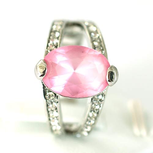 r7219 Size 9 Stylish Engagement Pinky Oval Gemstone 14K White GP 