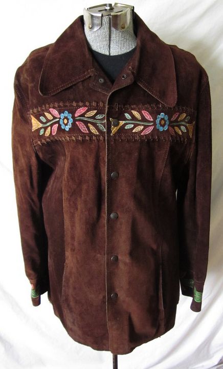Vintage Womens PAINTED SUEDE Leather COAT JACKET  