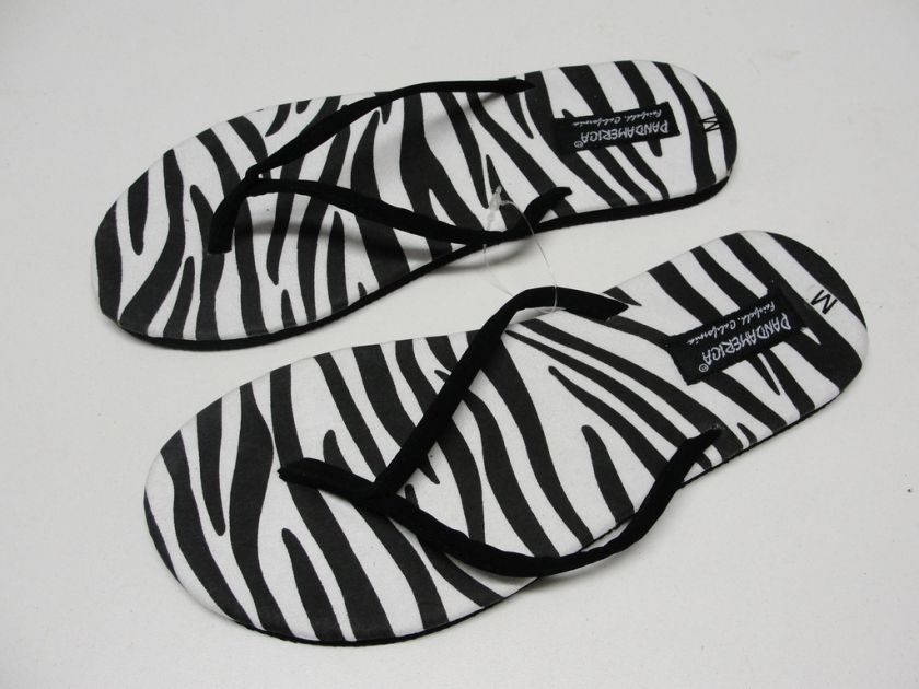 NEW WOMENS PANDAMERICA ZEBRA STRIPE FLIP FLOPS THONG SANDALS SIZES S M 