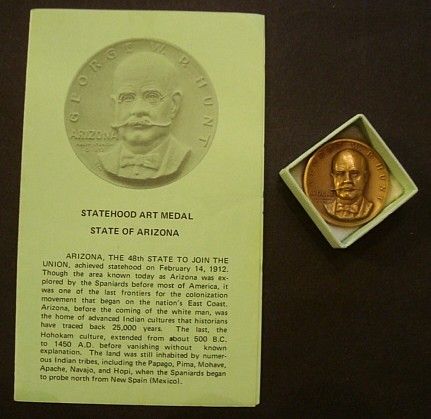 GEORGE W. P. HUNT BRONZE MEDAL STATE OF ARIZONA  