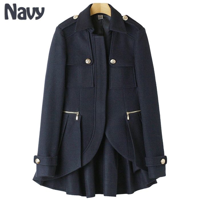 hi korean fashion*Detachable Woman Vintage Wool Ruffle Trench Coat 