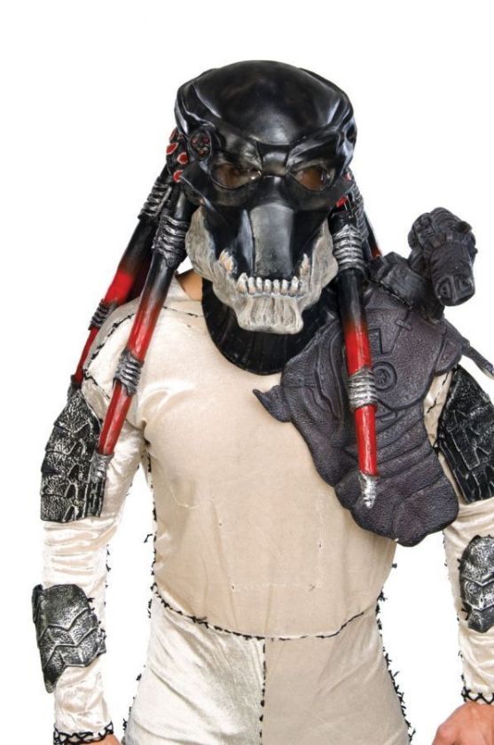 PREDATOR DELUXE LATEX MASK WITH RED DREADLOCKS  