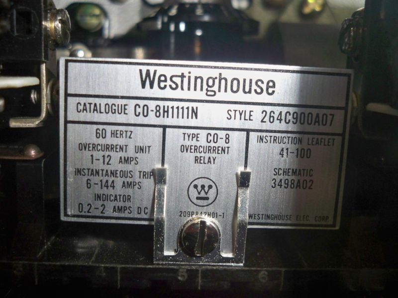 WESTINGHOUSE CO 8H1111N OVERCURRENT RELAY  