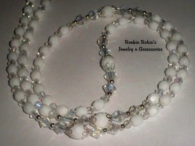 Catholic Rosary Bead Necklace ~ Czech White Opaque  