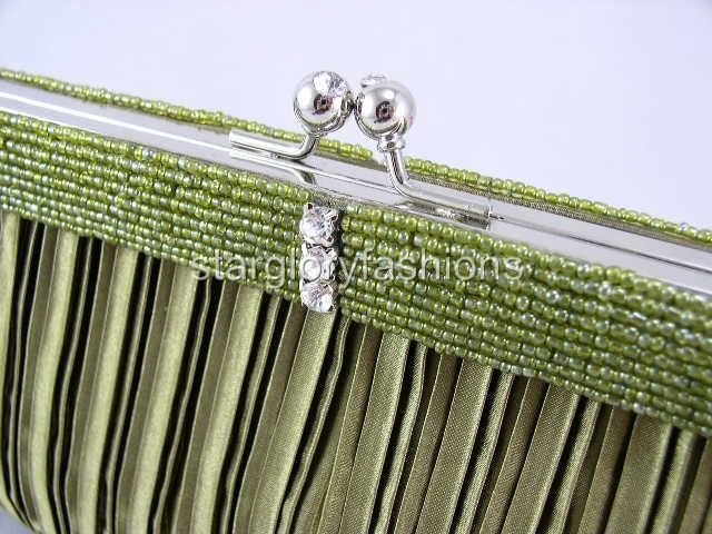 Beaded Frame Wedding Evening Purse Handbag,OLIVE GREEN  