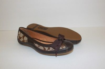 COACH SARAH WOMENS BROWN CANVAS LEATHER TRIM SHOE BALLET FLAT SANDAL 