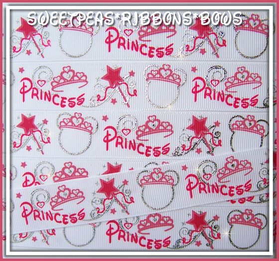 Miss Mouse Princess Silver Metallic Ink grosgrain ribbon 4 Bows 