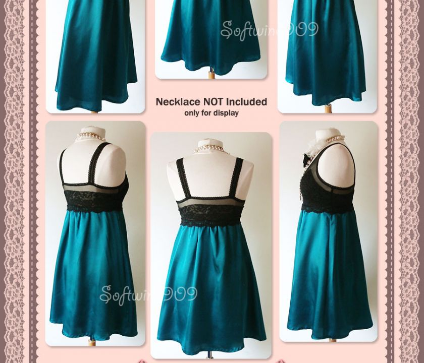 NWT Arden B Black/Teal Lace Top/Silky Satin Flare Skirt Babydoll 