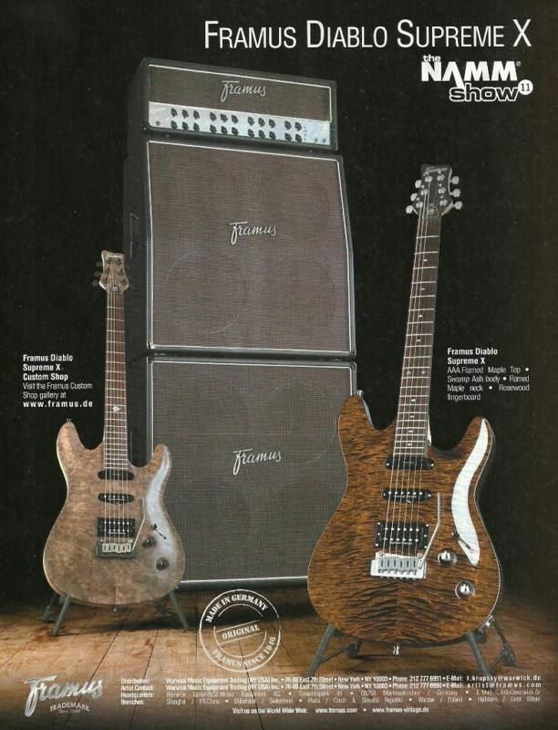 THE FRAMUS DIABLO SUPREME X & CUSTOM SHOP GUITARS AD 8X11 