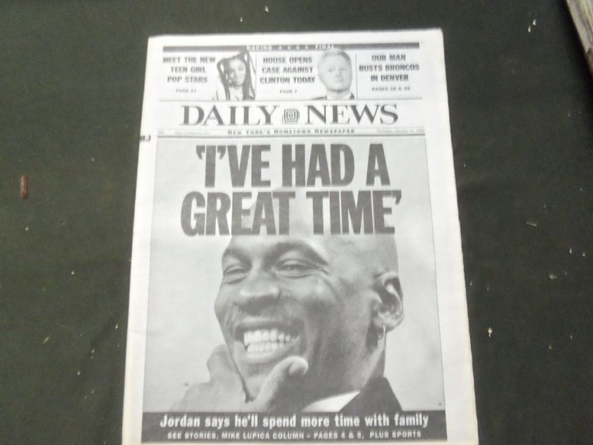 1999 JANUARY 14 NEW YORK DAILY NEWS NEWSPAPER   MICHAEL JORDAN RETIRES 