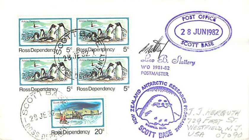 ROSS DEP   1982 Antarctic Cover   Scott Base Purple Pmk  