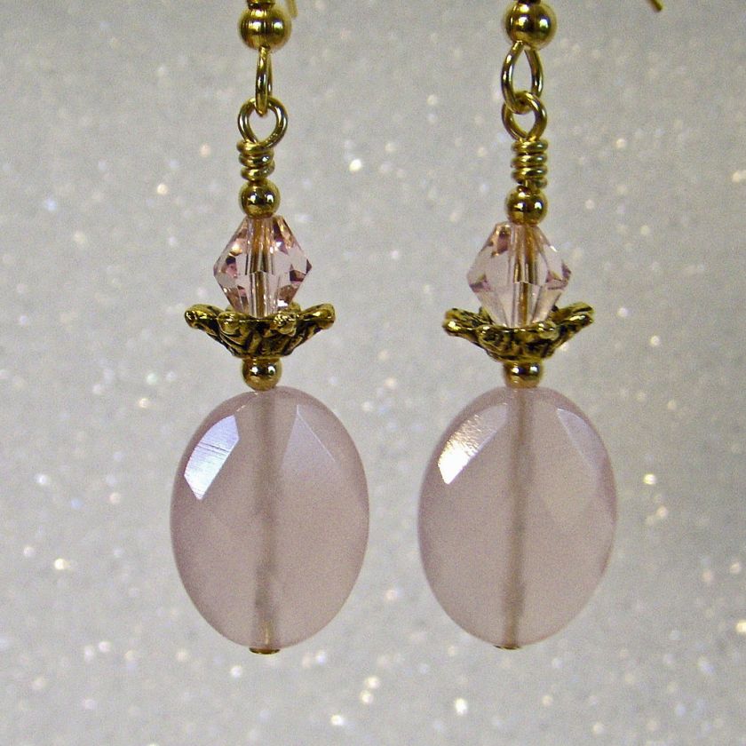 ROSE QUARTZ(N) FACETED GEMSTONE & CRYSTAL EARRINGS  