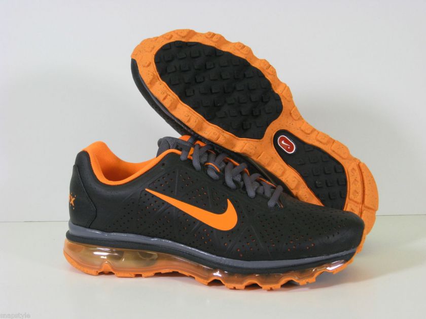 NEW AIR MAX+ 2011 LEA BLACK/TOTAL ORANGE DARK GREY 456325 080 Sz 7.5 