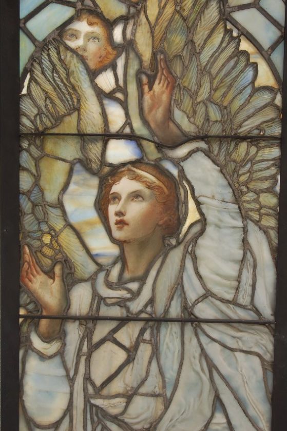 Genuine 100 Year Old Tiffany Studios Stained Glass Window + Angel 