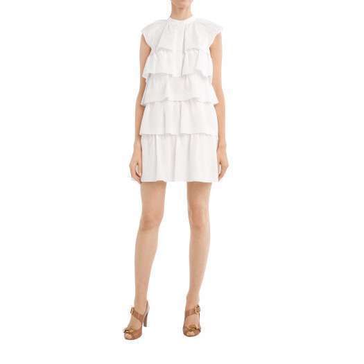 NEW* BCBG White Woven Cotton Tiered Dress S $218  