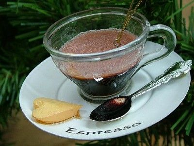 New Espresso Saucer Spoon Cookie Coffee Cup Ornament  