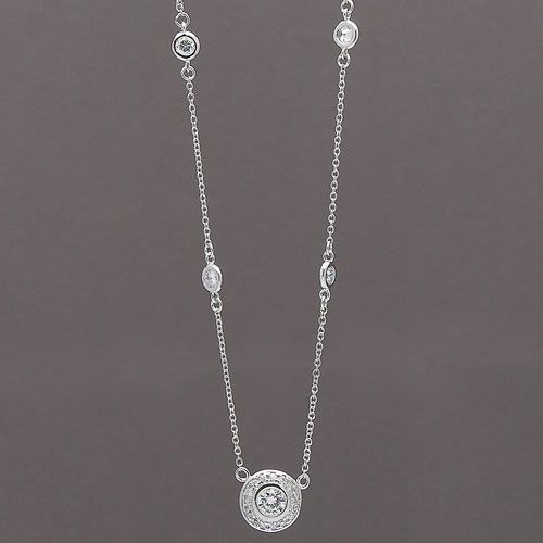 STERLING SILVER 925 CZ FANCY SOLITAIRE PENDANT NECKLACE  