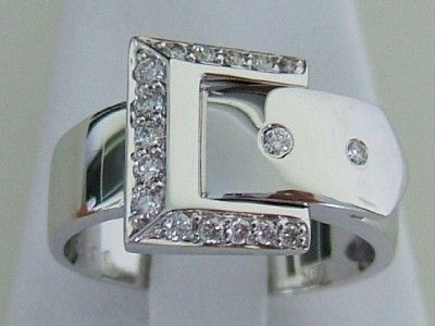 18k. White Gold Diamond Belt Buckle Ring, New  