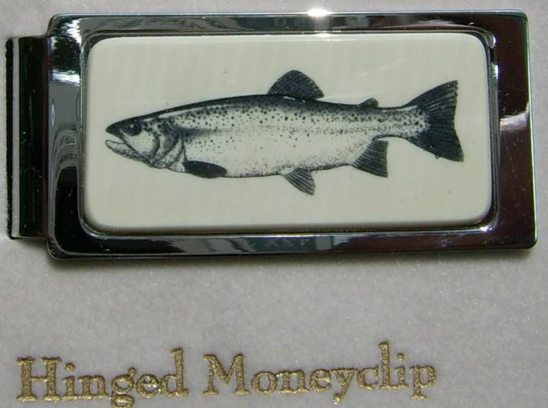 Money Clip Barlow Scrimshaw Trophy Fish Hinged Silver  